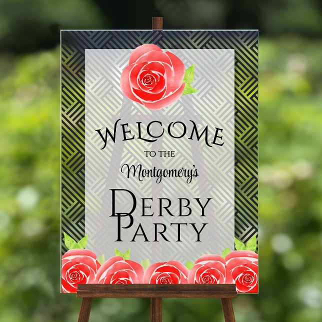 Panneau En Acrylique Bienvenue à Red Roses Derby Party (Red roses derby party acrylic welcome sign)