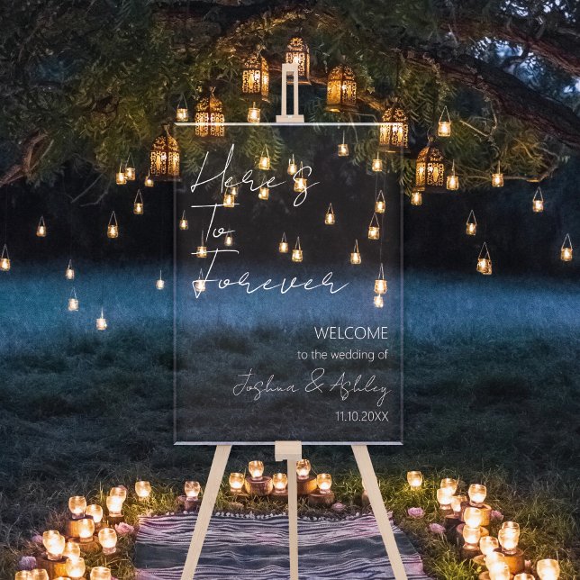 Panneau En Acrylique Bienvenue à To Forever Elegant Mariage blanc (Here's To Forever Elegant White Wedding Welcome Acrylic Sign
)