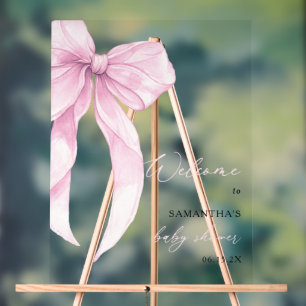 Panneau En Acrylique Bienvenue à une baby shower au ruban rose moderne