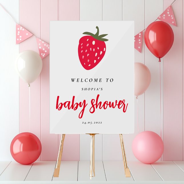 Panneau En Acrylique Bienvenue au Baby shower avec fraise (Créateur téléchargé)