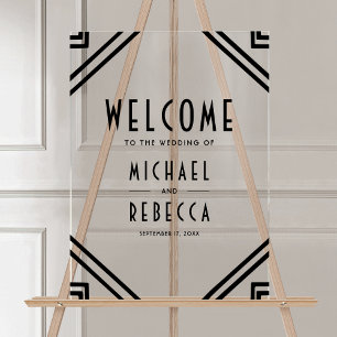 Panneau En Acrylique Bienvenue au mariage Art Déco noir