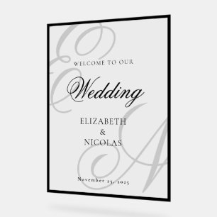Panneau En Acrylique Bienvenue au mariage avec monogramme de luxe et vi
