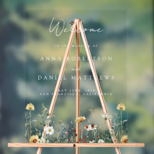 Panneau En Acrylique Bienvenue au mariage champêtre de fleurs sauvages 
