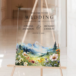 Panneau En Acrylique Bienvenue au mariage dans la prairie de montagne a