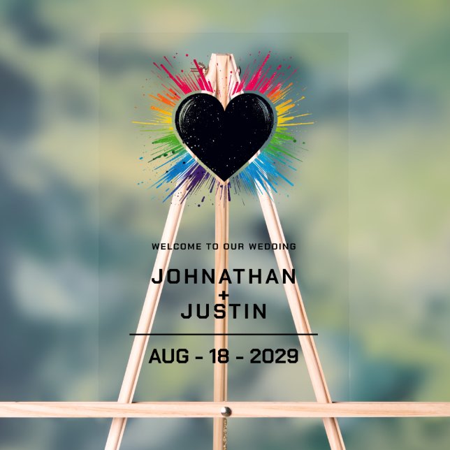 Panneau En Acrylique Bienvenue au Mariage de coeur de l'arc-en-ciel (Neutre)