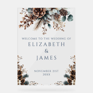 Panneau En Acrylique Bienvenue au mariage d'hiver rustique en forêt