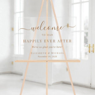 Panneau En Acrylique Bienvenue au Mariage d'Or pour Toujours