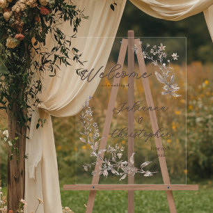 Panneau En Acrylique Bienvenue Au Mariage Elégant Fleurs sauvages Mocha