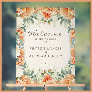Panneau En Acrylique Bienvenue au mariage floral crème pêche Eucalyptus