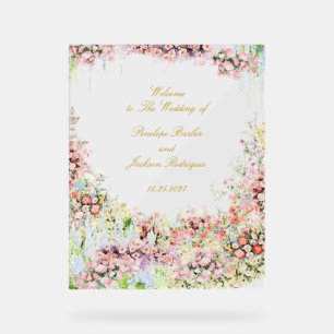 Panneau En Acrylique Bienvenue au mariage floral français jardin châtea