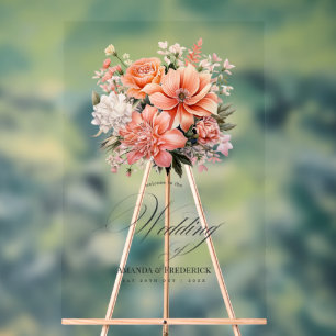 Panneau En Acrylique Bienvenue au mariage floral Peach Fuzz