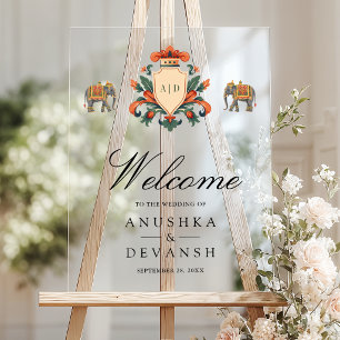 Panneau En Acrylique Bienvenue au mariage indien de l'éléphant de la cr