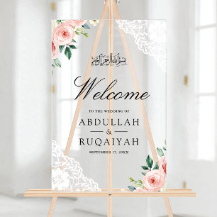 Panneau En Acrylique Bienvenue au mariage musulman en dentelle blanche