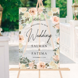 Panneau En Acrylique Bienvenue au mariage musulman floral pêche givré