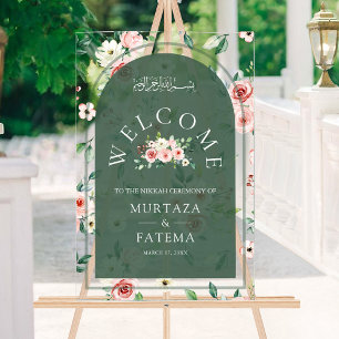 Panneau En Acrylique Bienvenue au mariage musulman sous l'arche florale