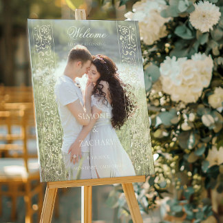 Panneau En Acrylique Bienvenue au mariage photo avec motif à volutes éc