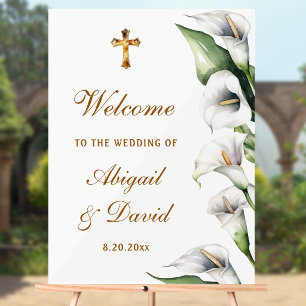 Panneau En Acrylique Bienvenue au mariage religieux avec lys de calla