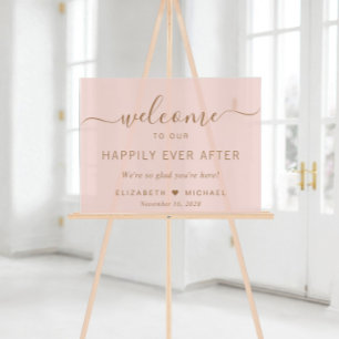 Panneau En Acrylique Bienvenue au mariage rose gold pour un heureux ave