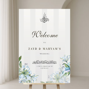 Panneau En Acrylique Bienvenue au Nikah de mariage Lily Bleu Islamique