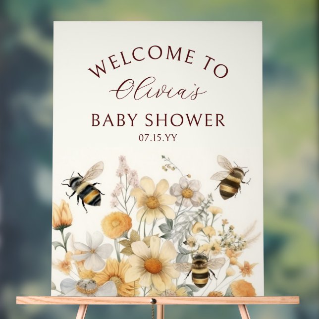 Panneau En Acrylique Bienvenue Bee Fleur sauvage Floral Baby shower (Neutre)