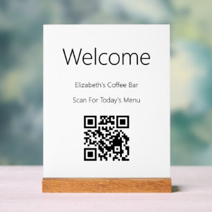 Panneau En Acrylique Bienvenue Black White Scan QR Code for Menu Modèle