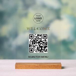 Panneau En Acrylique Bienvenue Code QR personnalisé Logo Entreprise mod
