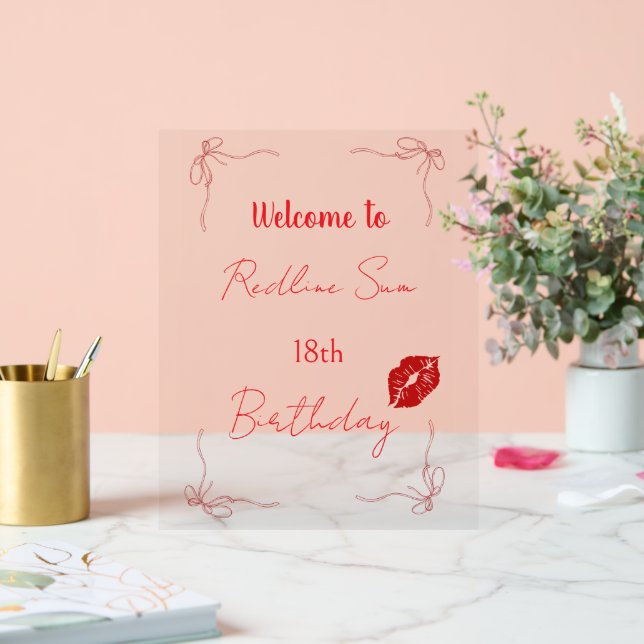 Panneau En Acrylique Bienvenue d'anniversaire chic avec un script moder (Mariage)