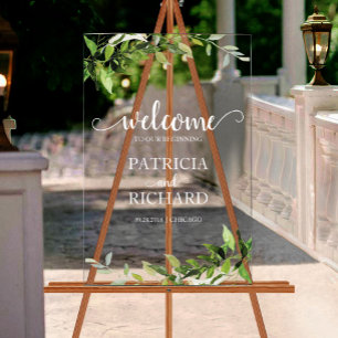 Panneau En Acrylique Bienvenue dans notre mariage de verdure naissante