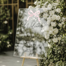 Bienvenue de mariage de monogramme de noeud rose m