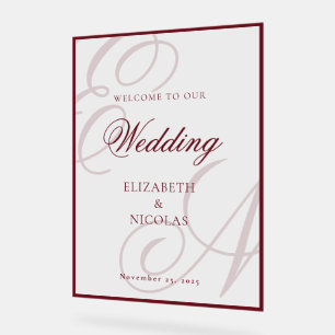 Panneau En Acrylique Bienvenue de mariage en monogramme d'argent ancien