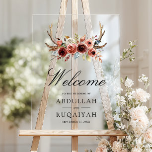 Panneau En Acrylique Bienvenue de mariage floral aux bois de cerf en te