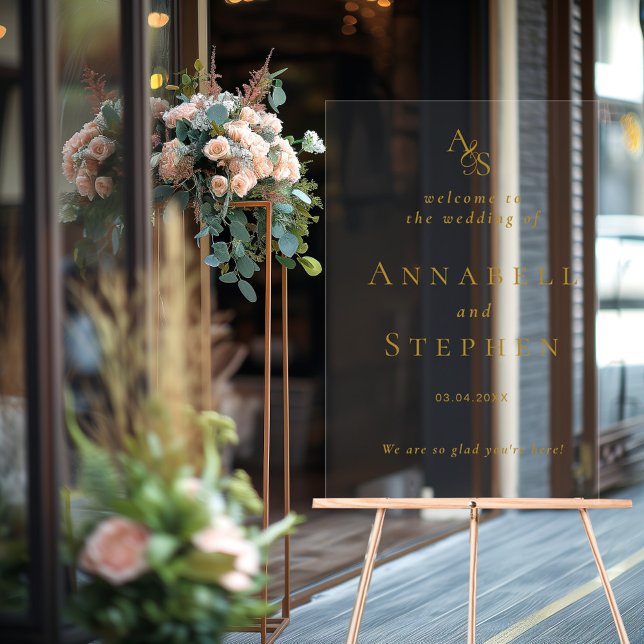 Panneau En Acrylique BIENVENUE ! Élégant, Classique, Monogramme, (WELCOME! Elegant, Classic, Monogram, Acrylic Sign)