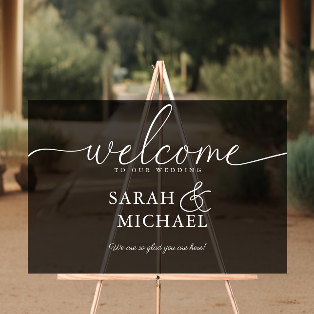 Panneau En Acrylique BIENVENUE ! Élégant, noir, transparent, Mariage (WELCOME! Elegant, Transparent, Wedding Acrylic Sign)