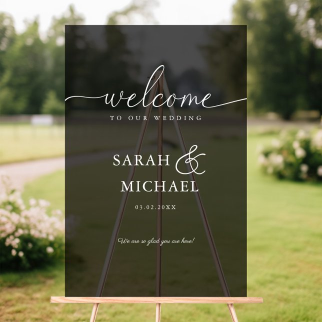 Panneau En Acrylique BIENVENUE ! Élégant, transparent, noir, Mariage (WELCOME! Elegant, Black, Transparent, Wedding Acrylic Sign)