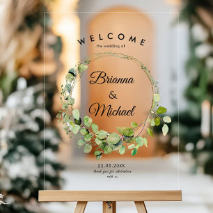 Panneau En Acrylique "Bienvenue" Elégante couronne d'Eucalyptus
