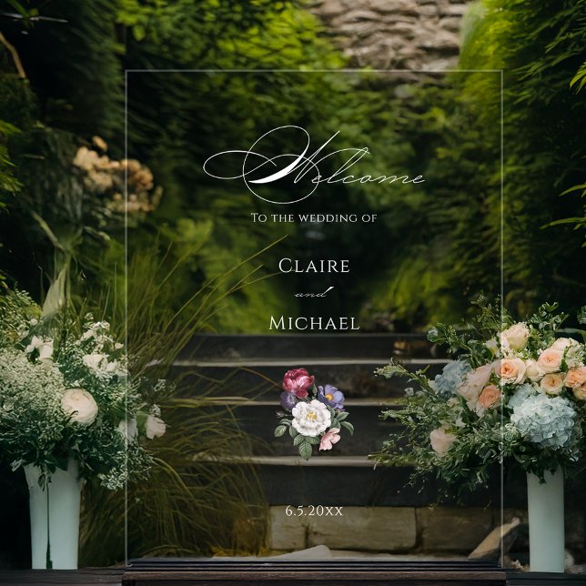 Panneau En Acrylique Bienvenue en calligraphie florale (Créateur téléchargé)