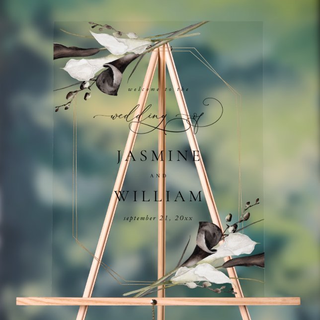 Panneau En Acrylique Bienvenue Fleurs Noir & Blanc 2 (Neutre)