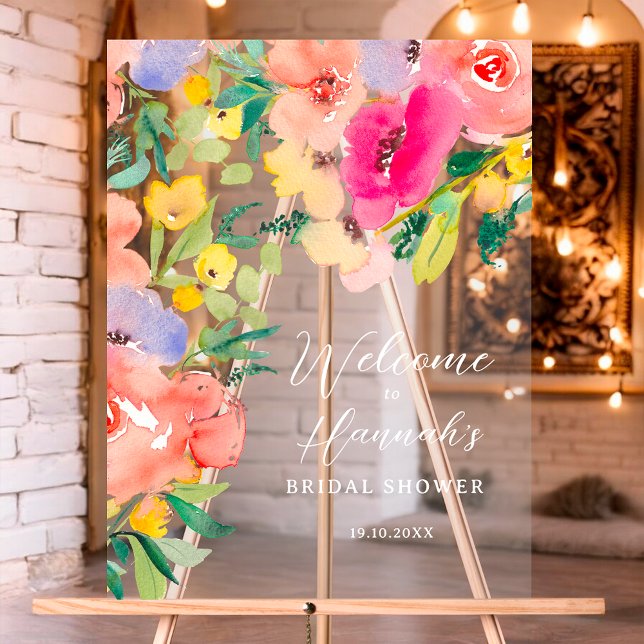 Panneau En Acrylique Bienvenue florale bohème lumineuse et audacieuse p (Bright bold boho garden floral bridal welcome acrylic sign)