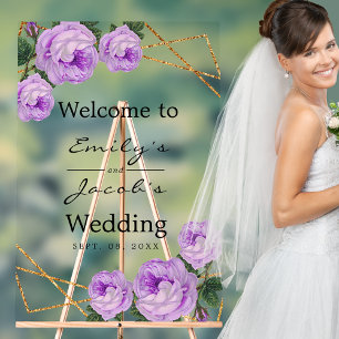 Panneau En Acrylique Bienvenue Mariage Gold Parties scintillant Geo Pur