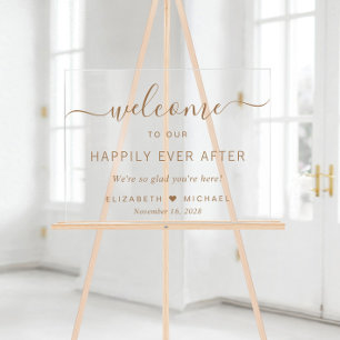 Panneau En Acrylique Bienvenue Mariage Or Script Mariage Heureux Pour T