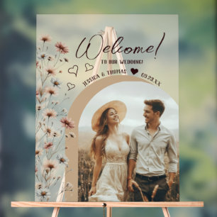 Panneau En Acrylique Bienvenue Mariage Photo Arc Fleurs Sauvages Bohème
