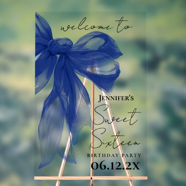 Panneau En Acrylique Bienvenue Navy Bow Coquette Script Sweet 16  (Neutre)