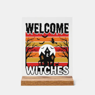 Panneau En Acrylique Bienvenue Sorcières Vintage Halloween Dessin de gr
