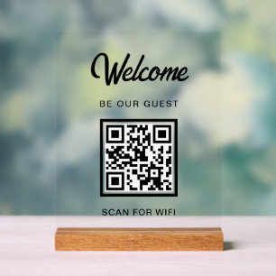 Panneau En Acrylique Bienvenue Soyez Notre Invité Scan For QR Code Wifi
