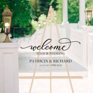 Panneau En Acrylique Bienvenue sur notre enseigne de calligraphie chic