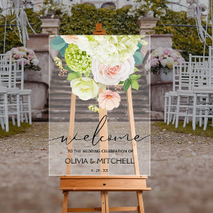 Panneau En Acrylique Bienvenue sur notre floral de mariage