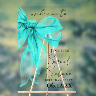 Panneau En Acrylique Bienvenue Turquoise Arc Coquette Script Sweet 16