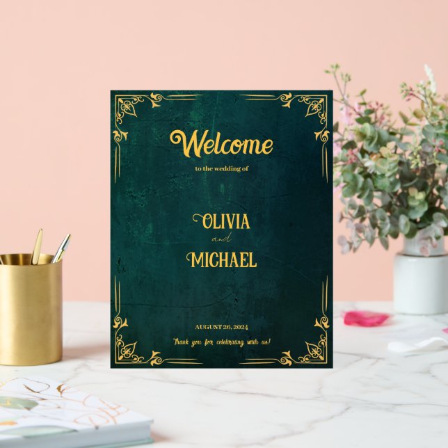 Panneau En Acrylique Bienvenue Vert Foncé Vintage (Mariage)