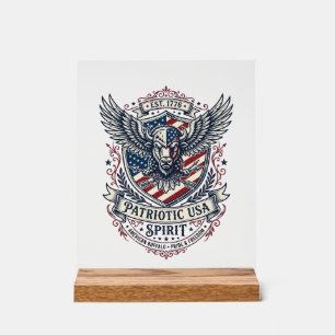 Panneau En Acrylique Bison Aigle Patriotique Crête Animal Hybride Patri