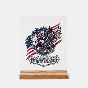 Panneau En Acrylique Bison Aigle Patriotique Crête Animal Hybride Patri